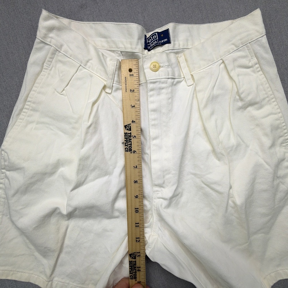 Vintage Polo Ralph Lauren Made In USA Double Pleated Chino Shorts Beige 30" - Picture 8 of 9